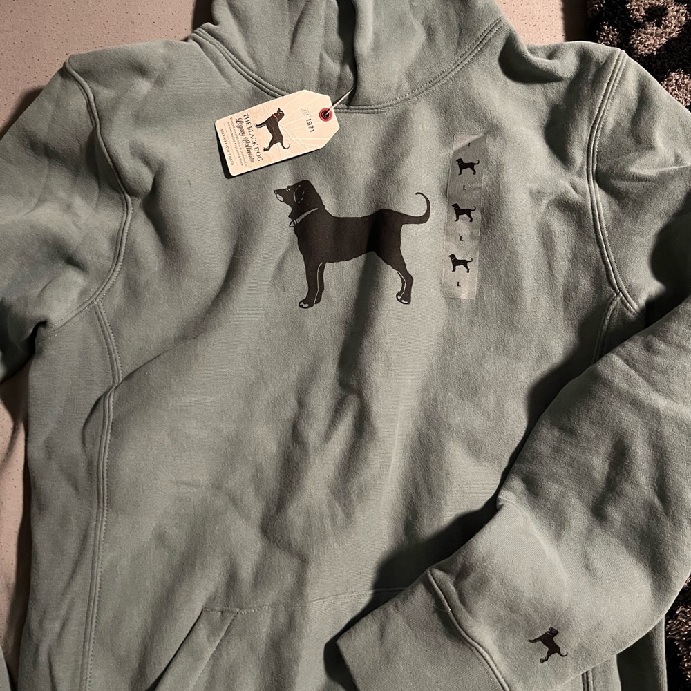 The black dog hoodie in kids size large.